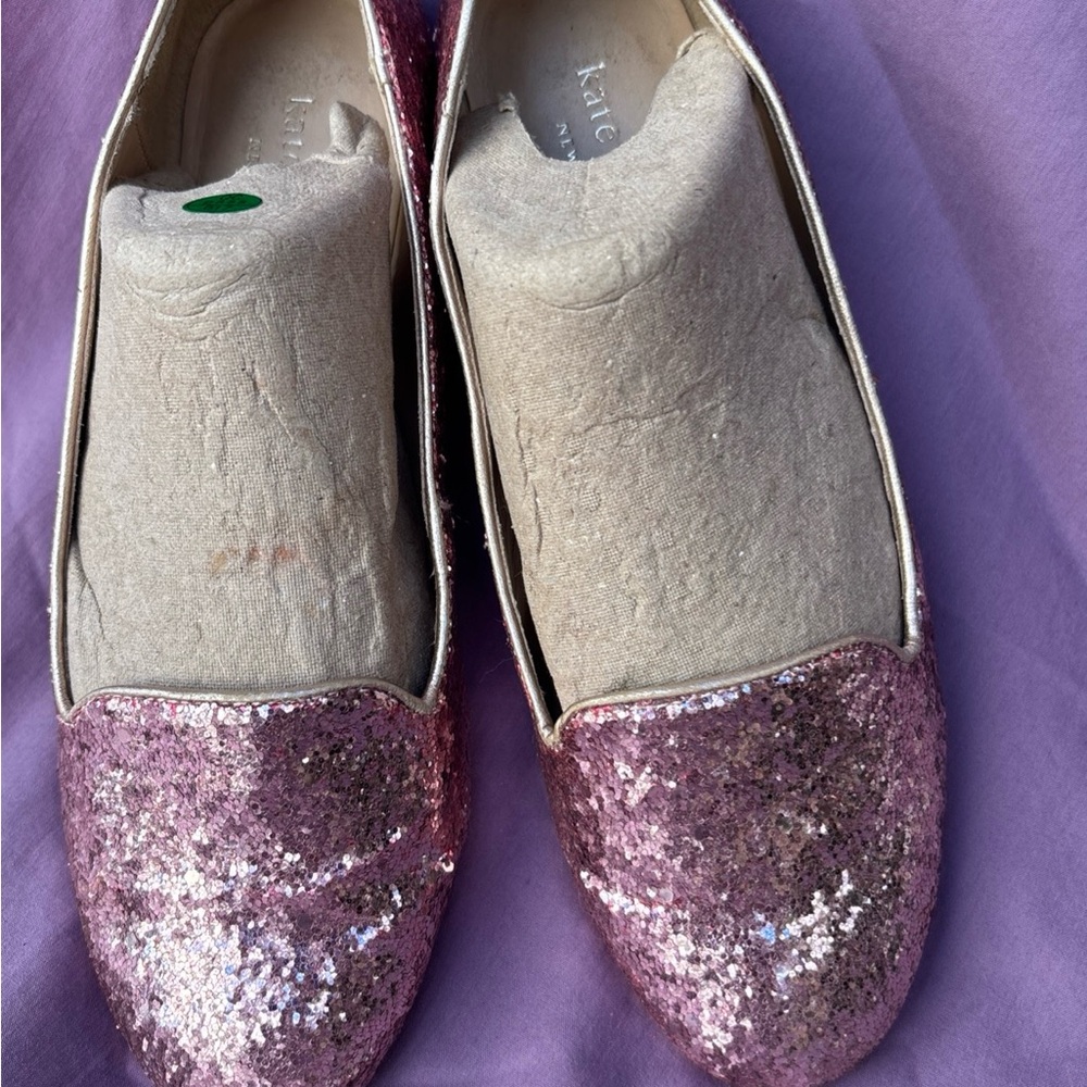 Kate Spade New York PINK GLITTER  Loafers Slip-On Flats Barbie Flats 6 M Leather